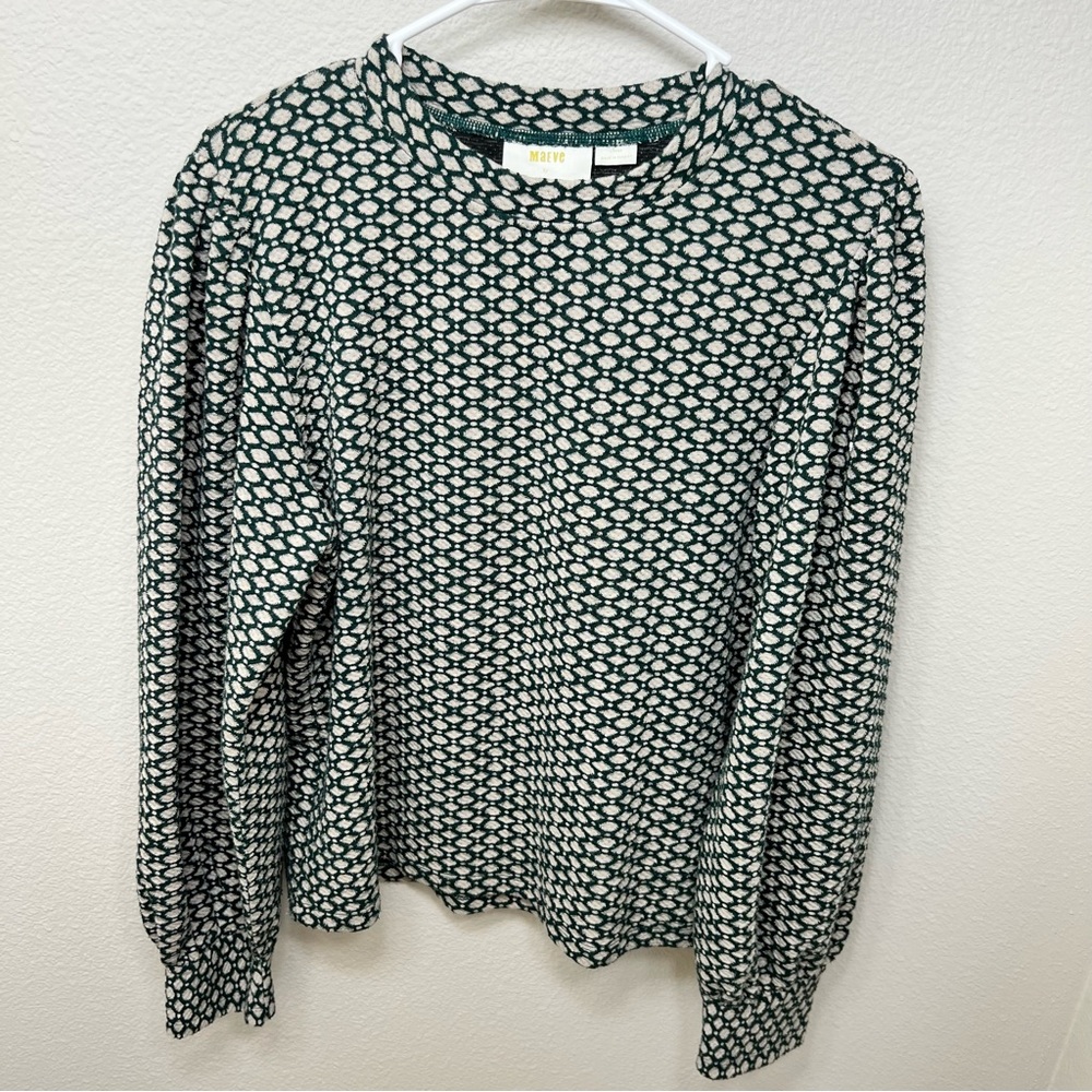 Maeve By Anthropologie Patterned Green Top Long Sleeve Size Large Bohemian Style